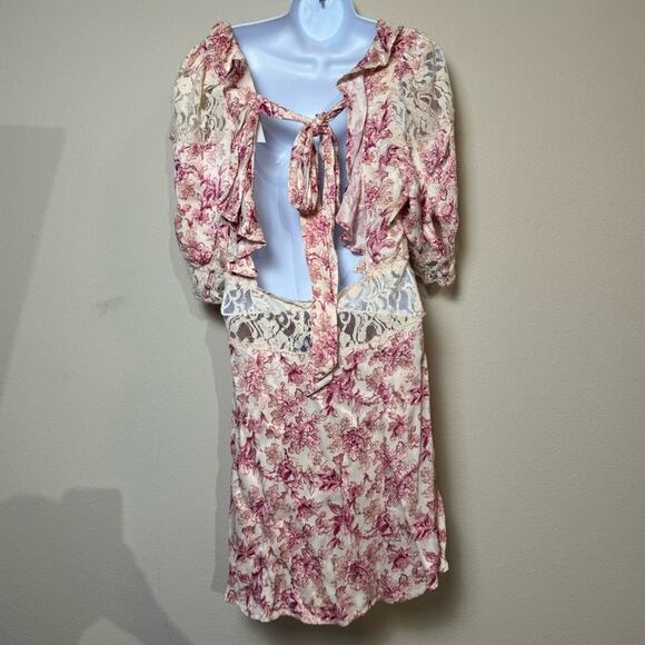 free people | nwot lucie silky floral lace panel open back mini dress sz 12 - Picture 7 of 10